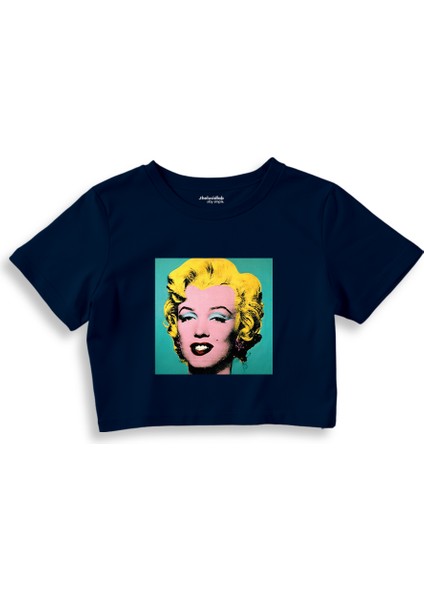 Andy Warhol / Marilyn Monroe Blue Crop Tişört - Lacivert