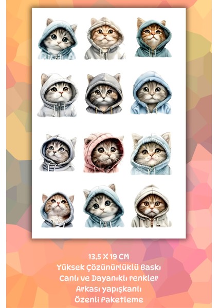 2'li Sevimli Kediler Sticker Seti - Planner Ajanda Bullet Journal Laptop Telefon Için Etiket fiyatları