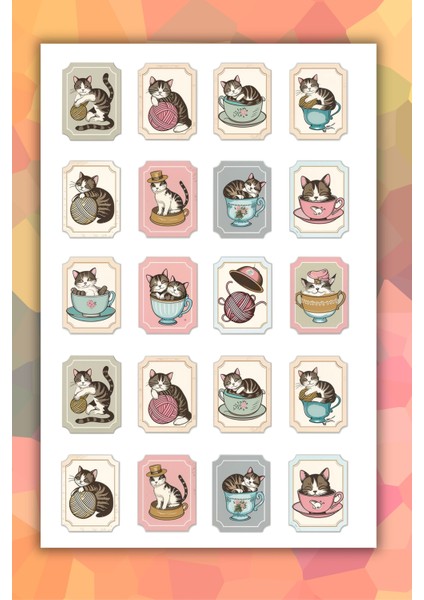 2'li Sevimli Kediler Sticker Seti - Planner Ajanda Bullet Journal Laptop Telefon Için Etiket modelleri