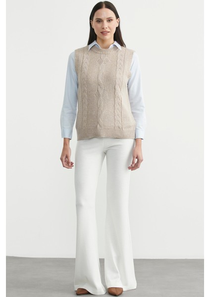 Salaş Yünlü Triko Süveter - Vizon