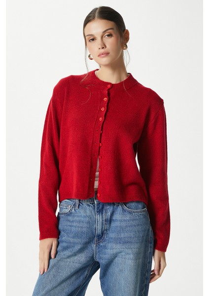 Kadın Nina Bisiklet Yaka Kırmızı Basic Hırka fırsatları