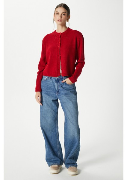 Kadın Nina Bisiklet Yaka Kırmızı Basic Hırka indirimleri