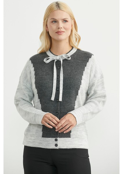 Yünlü Çift Renk Düğmeli Triko Hırka - Açık Gri fırsatları