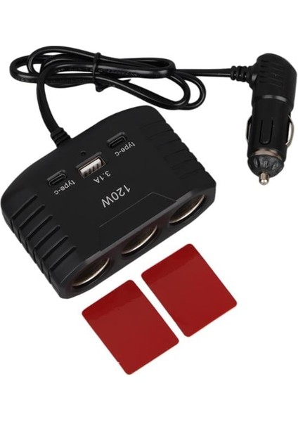 2012 12-24V Çift Type-C - Tek USB Girişli 120W 80CM Kablolu 3'lü Araç Çakmak Çoklayıcı indirimleri