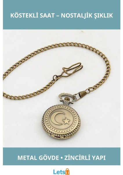 Türk Bayraklı Antik Bronz Kılıç Tasarımlı Köstekli Saat