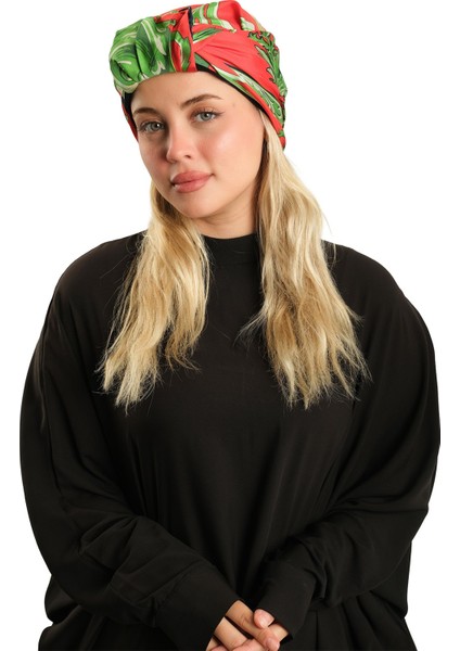 Kırmızı Pratik Hazır Geçmeli Tesettür Bone Ipek Desenli 2410_31