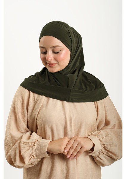 Haki Pratik Hazır Geçmeli Boru Boneli Ikili Tesettür Eşarp Sandy Düz 2501_09 fiyatları