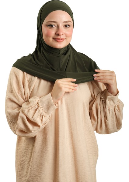 Haki Pratik Hazır Geçmeli Boru Boneli Ikili Tesettür Eşarp Sandy Düz 2501_09 modelleri