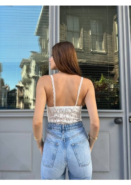 Kadın V Yaka Ince Askılı Dantelli Body Badi Bodysuit Çıtçıtlı Atlet Zıbın fırsatları