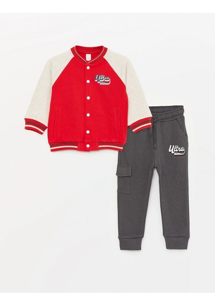 Lcw Baby Kırmızı Bisiklet Yaka Uzun Kollu Baskılı Erkek Bebek Sweatshirt ve Pantolon 2'li Takım