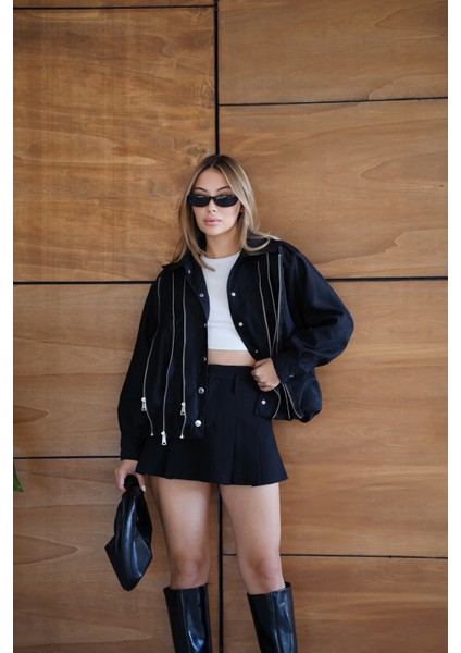 Kadın Bordo Fermuar Detaylı Kısa Ceket Bomber Gömlek Yaka Baharlık Ceket fiyatları