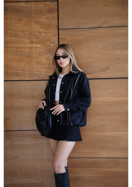 Kadın Bordo Fermuar Detaylı Kısa Ceket Bomber Gömlek Yaka Baharlık Ceket modelleri