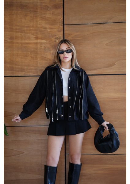 Kadın Bordo Fermuar Detaylı Kısa Ceket Bomber Gömlek Yaka Baharlık Ceket fırsatları