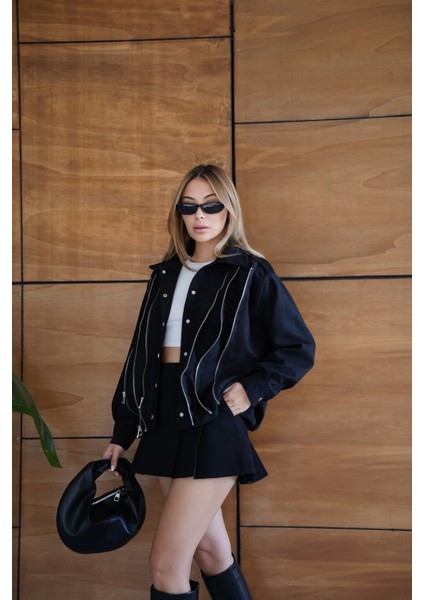 Kadın Bordo Fermuar Detaylı Kısa Ceket Bomber Gömlek Yaka Baharlık Ceket indirimleri