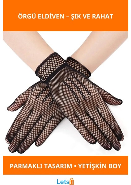 Siyah Renk Likralı File Eldiven Parmaklı Örgü Yetişkin Eliktir