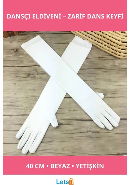 Uzun Beyaz Dansçı Eldiveni 40 cm