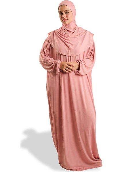 Pudra Tek Parça Namaz Elbisesi Viskon Düz 2503_06