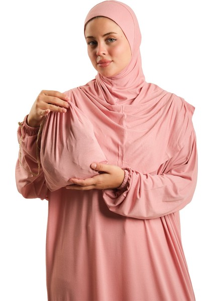 Pudra Tek Parça Namaz Elbisesi Viskon Düz 2503_06