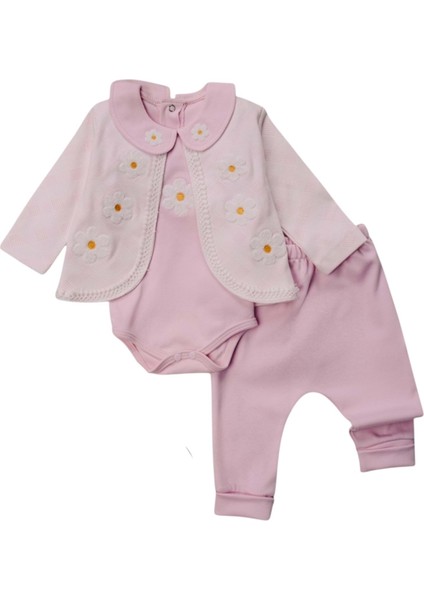 Mini Pakel 3-9 Aylık Kız Papatyalı Ceketli Üçlü TAKIM-1392300 - Açık Pembe