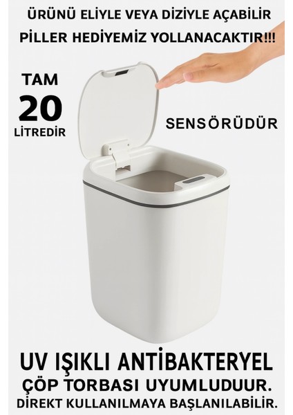 Teknolojik Çöp Kutusu Otomatik Aç Kapat Sensörlü Mutfak Banyo Ev Ofis Piller Dahildir