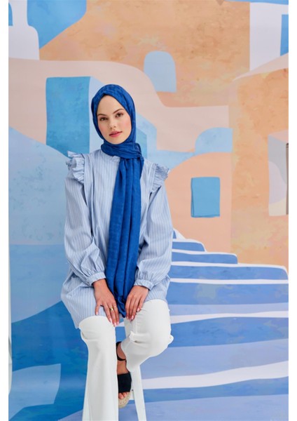 Çiçek Desen Jakar Italyan Ipekli Şal Indigo fırsatları