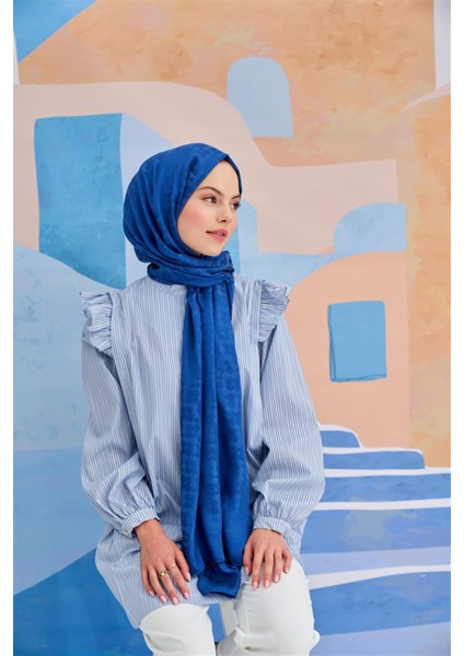 Çiçek Desen Jakar Italyan Ipekli Şal Indigo indirimleri