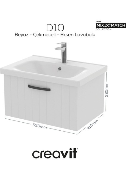 D10 Eksen Lavabo Dolabı Çekmeceli 65 cm Beyaz Lake