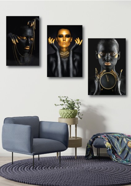 "altın Kadınlar" (Golden Figures) Dekoratif 3'lü Set Mdf Tablo