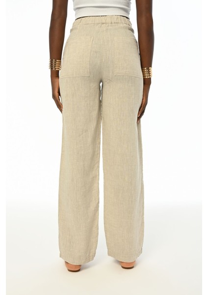 Kadın Rahat Kalıp Bol Paça Natur Renk Pantolon fiyatları