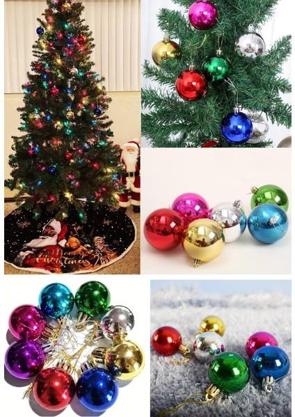 6’lı Yılbaşı Çam Ağacı Süsü Renkli – 4 cm Parlak Karışık Renk Top Süsler Noel Çam Ağacı Süsü
