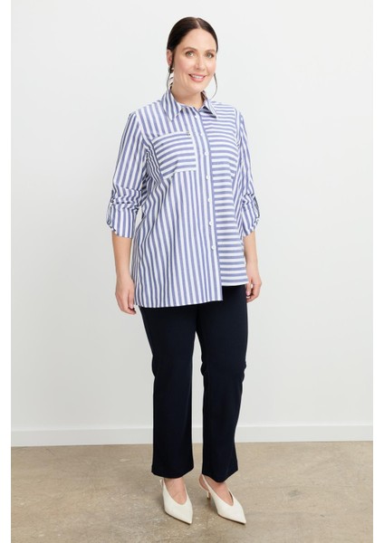 Büyük Beden Soyut Çizgi Gömlek-Indigo modelleri