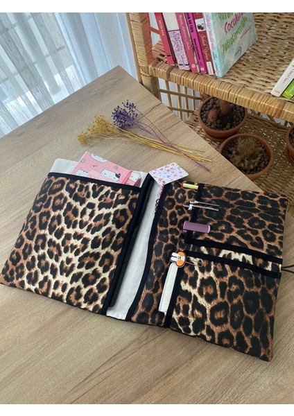Pöticorn Leopar Desenli Tablet Kılıfı Ajanda Kılıfı Kitap Kılıfı Organizer Düzenleyici Evrensel Uyumluluk