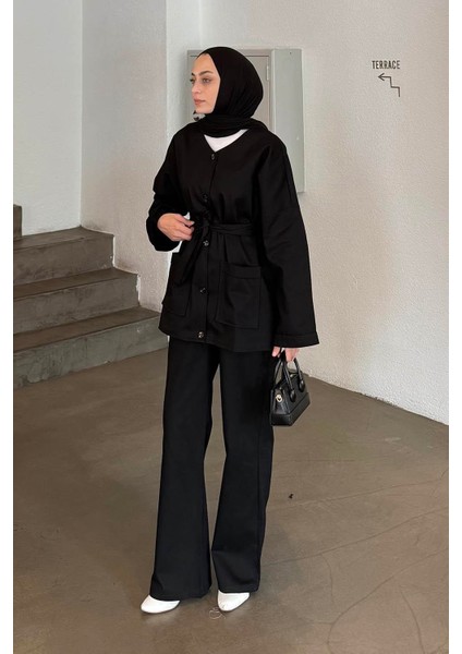 Kuşaklı Gabardin Takım Siyah fiyatları