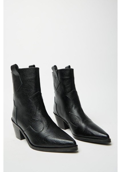 Siyah Kadın Sivri Burun Kovboy Bot