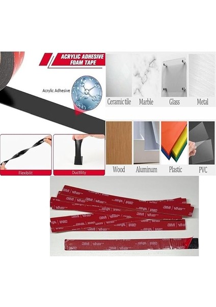 100 Adet 3m Çift Taraflı Montaj Bantı Oto Ev Ofis Araba Metal Pvc Plastik Cam -15MM Genişlik - 14 cm fiyatları