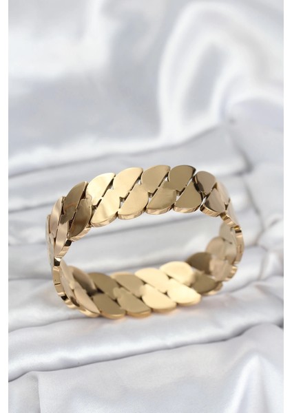 316L Çelik Gold Renk Ezme Zincir Model Kadın Kelepçe Bileklik