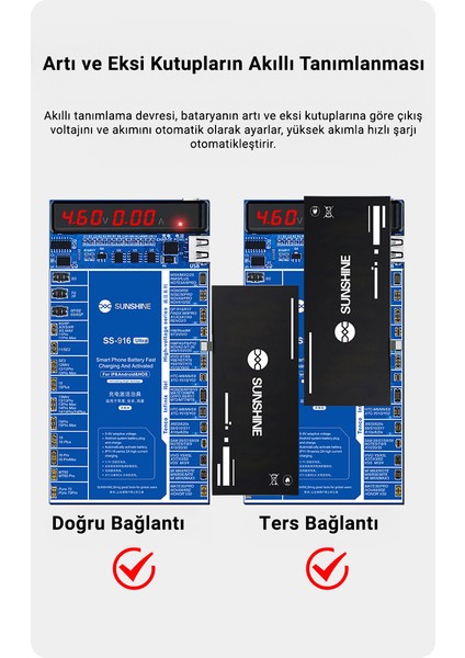 SS-916 Ultra 9V Adaptif Hızlı Şarj ve Ters Bağlantı Korumalı Akıllı Batarya Aktivasyon Aparatı (Ios & Android Uyumlu) fiyatları