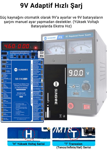 SS-916 Ultra 9V Adaptif Hızlı Şarj ve Ters Bağlantı Korumalı Akıllı Batarya Aktivasyon Aparatı (Ios & Android Uyumlu) modelleri