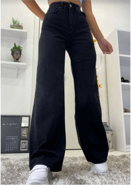 Tommytom (Aşk) Alaska 90's Simsiyah Extra Yüksek Bel Likralı Palazzo Salaş (New Jean )