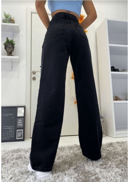 Tommytom (Aşk) Alaska 90's Simsiyah Extra Yüksek Bel Likralı Palazzo Salaş (New Jean ) modelleri