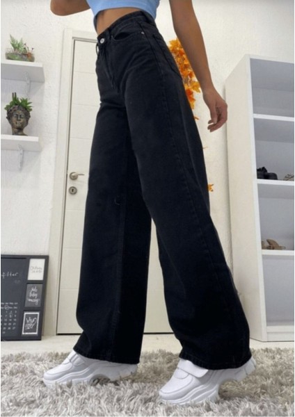 Tommytom (Aşk) Alaska 90's Simsiyah Extra Yüksek Bel Likralı Palazzo Salaş (New Jean ) fırsatları