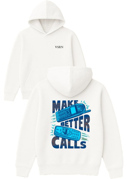 Make Better Tasarım Baskılı Oversize Beyaz Kapüşonlu Sweatshirt