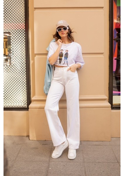 1999' Italy Palazzo Wideleg Jean Beyaz Salaş Power Likra Kadın Yüksek Bel Toparlayıcı