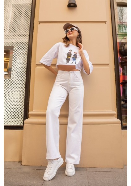 1999' Italy Palazzo Wideleg Jean Beyaz Salaş Power Likra Kadın Yüksek Bel Toparlayıcı fiyatları