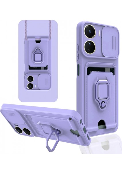 Vivo Y16 Kılıf Zuma Kartvizitli Yüzüklü Silikon - Lila (K95)