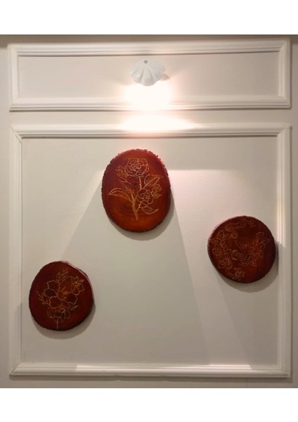 3'lü Kütük Oyma Duvar Dekor Seti Doğal Ahşam Palzeme ve El Oyma