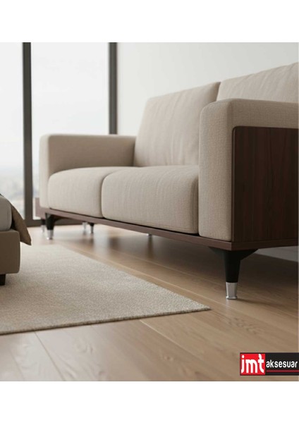 Puma 15 cm Siyah-Krom (8 Adet) Mobilya Kanepe Tv Ünitesi Konsol Dolap Komidin Ayağı