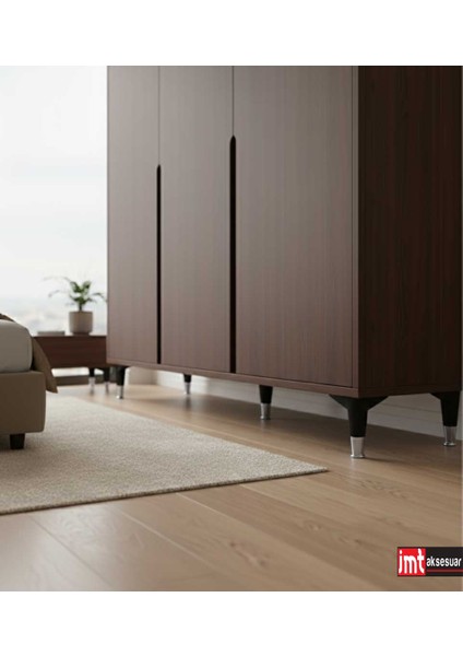 Puma 15 cm Siyah-Krom (8 Adet) Mobilya Kanepe Tv Ünitesi Konsol Dolap Komidin Ayağı