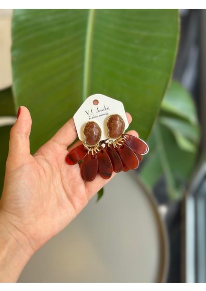 Sallantılı Taşlı Küpe - Bordo