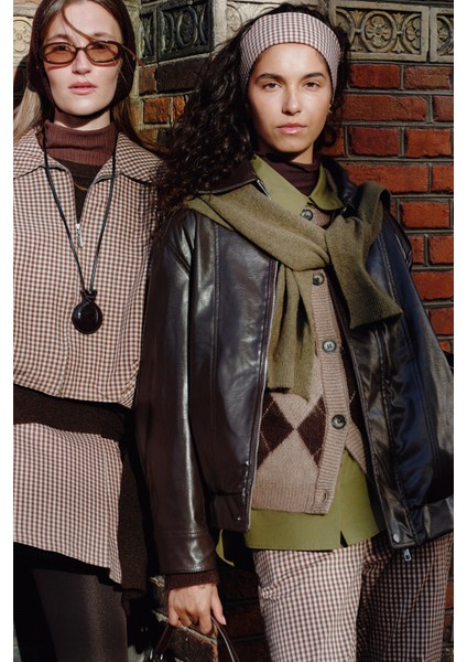 Retro Tarz Oversıze Deri Ceket Acı Kahve